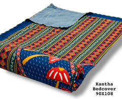 Jaipuri Printed Double Bed Size Kantha Work Bedcover ( 2 Layer )