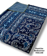 Jaipuri Printed Double Bed Size Kantha Work Bedcover ( 2 Layer )