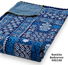 Jaipuri Printed Double Bed Size Kantha Work Bedcover