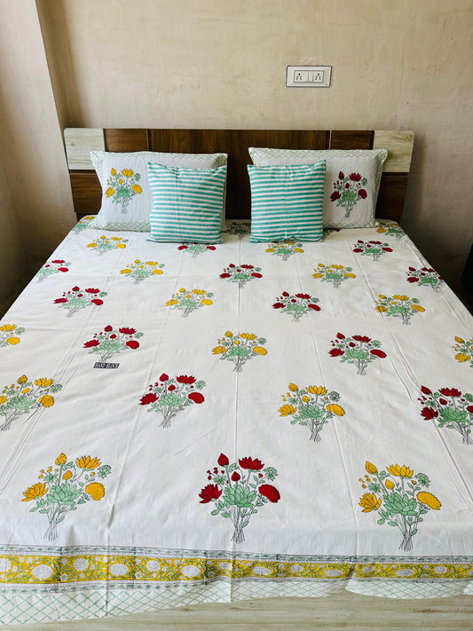 Launching New Handblock king size Bedsheet with 2 Pillow Cover & 2 Cushion Covers