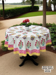 Premium Hand Block Sanganeri Printed Round Table Cover for 4 Seater