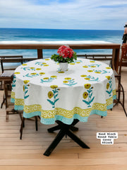 Premium Hand Block Sanganeri Printed Round Table Cover for 4 Seater