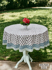 Premium Hand Block Sanganeri Printed Round Table Cover for 4 Seater