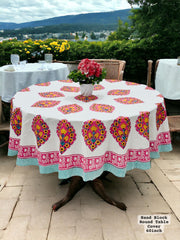 Premium Hand Block Sanganeri Printed Round Table Cover for 4 Seater