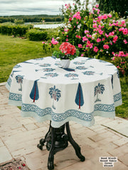 Premium Hand Block Sanganeri Printed Round Table Cover for 4 Seater