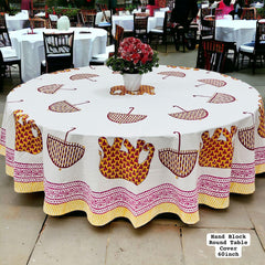 Premium Hand Block Sanganeri Printed Round Table Cover for 4 Seater