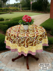 Premium Hand Block Sanganeri Printed Round Table Cover for 4 Seater