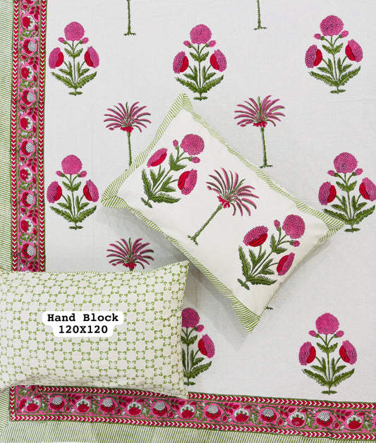 *Pure Hand Block Jumbo King Size Cotton Bedsheets with 2 Zipped Reversable Pillow Covers*✨