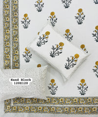 *Pure Hand Block Jumbo King Size Cotton Bedsheets with 2 Zipped Reversable Pillow Covers*✨