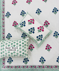 *Pure Hand Block Jumbo King Size Cotton Bedsheets with 2 Zipped Reversable Pillow Covers*✨