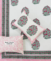 *Pure Hand Block Jumbo King Size Cotton Bedsheets with 2 Zipped Reversable Pillow Covers*✨