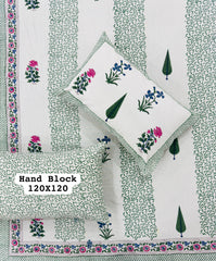 *Pure Hand Block Jumbo King Size Cotton Bedsheets with 2 Zipped Reversable Pillow Covers*✨