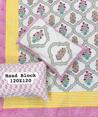 *Pure Hand Block Jumbo King Size Cotton Bedsheets with 2 Zipped Reversable Pillow Covers*✨