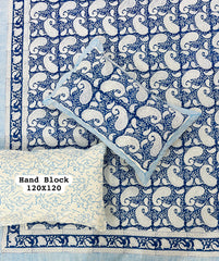 *Pure Hand Block Jumbo King Size Cotton Bedsheets with 2 Zipped Reversable Pillow Covers*✨