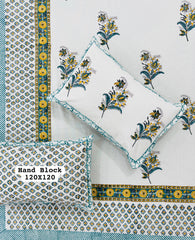 *Pure Hand Block Jumbo King Size Cotton Bedsheets with 2 Zipped Reversable Pillow Covers*✨