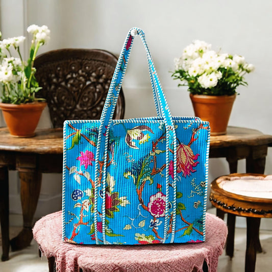 HANDMADE QUILTED TOTE BAG 18 by 18