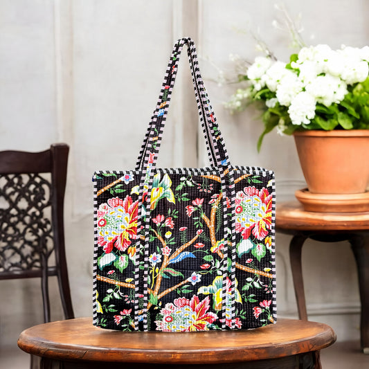 HANDMADE QUILTED TOTE BAG 18 by 18