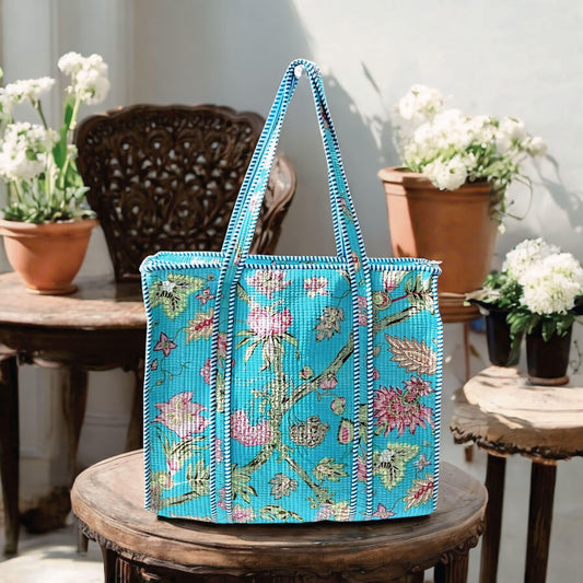 HANDMADE QUILTED TOTE BAG 18 by 18