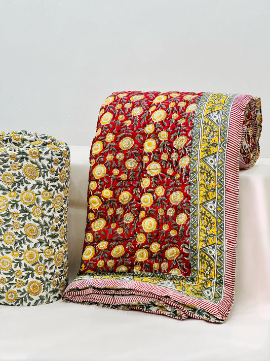 PREMIUM JAIPURI HAND BLOCK DOUBLE BED HAND QUILT ( RAZAI ) 90X108