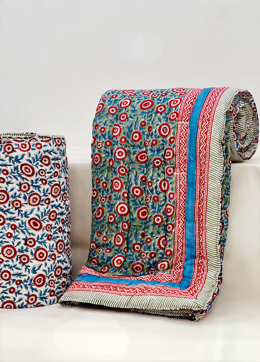 PREMIUM JAIPURI HAND BLOCK DOUBLE BED HAND QUILT ( RAZAI ) 90X108