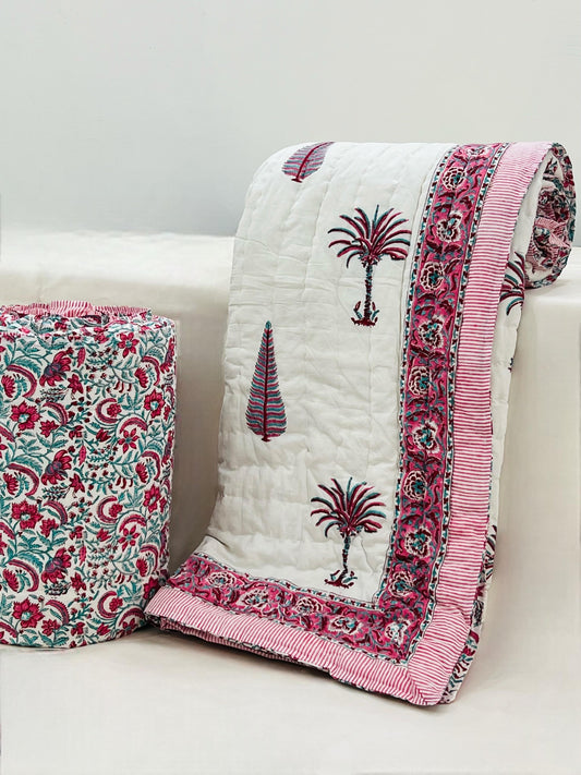 PREMIUM JAIPURI HAND BLOCK DOUBLE BED HAND QUILT ( RAZAI ) 90X108