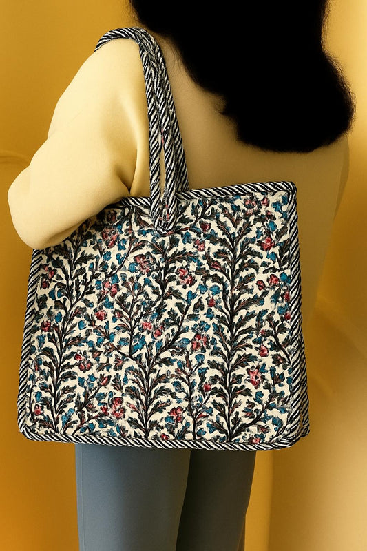 HANDMADE QUILTED TOTE BAG 13 by 13 inches