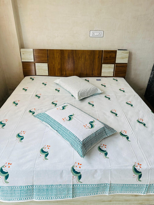 💕Launching Soft Premium Handblock 👧 Kids 👦 Print Bedsheet with 2 Pillow Covers💕