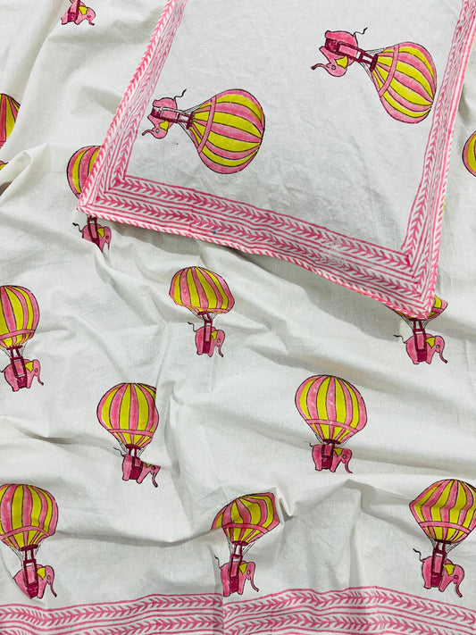 *👶Specially Kids Print Premium Hand block single bedsheet with 1 pillow cover👶*