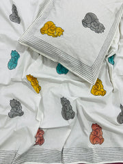 *👶Specially Kids Print Premium Hand block single bedsheet with 1 pillow cover👶*
