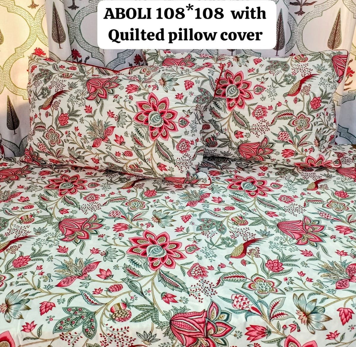 Pure cotton super king size bedsheet with 2 pillow covers