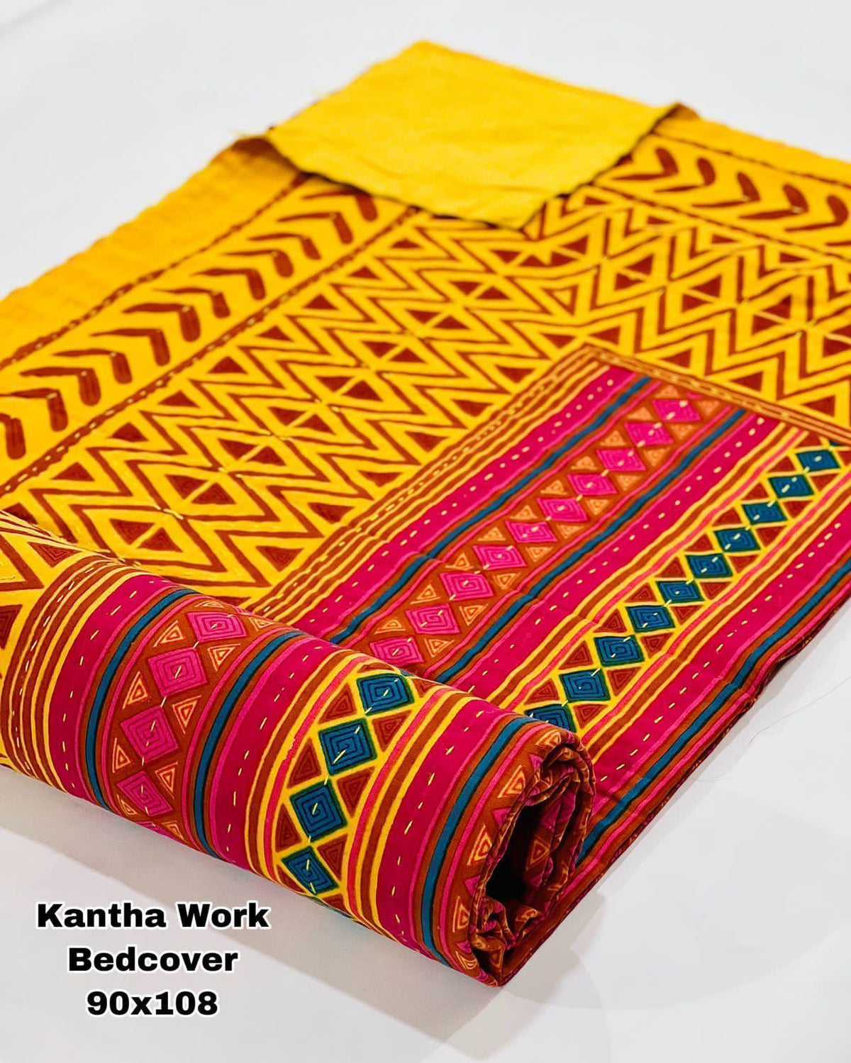 Jaipuri Printed Double Bed Size Kantha Work Bedcover ( 2 Layer )