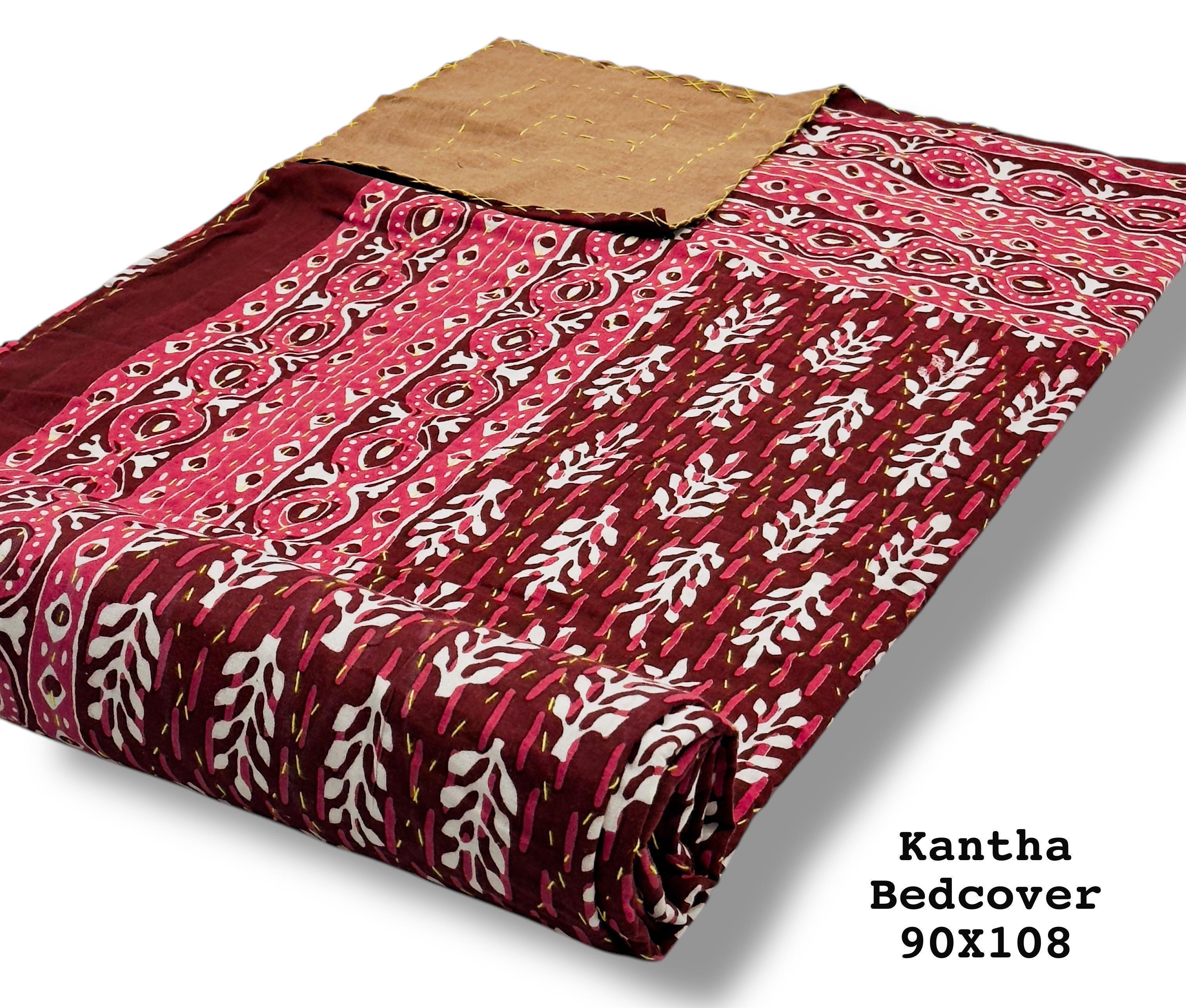 Jaipuri Printed Double Bed Size Kantha Work Bedcover ( 2 Layer )