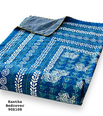 Jaipuri Printed Double Bed Size Kantha Work Bedcover ( 2 Layer )