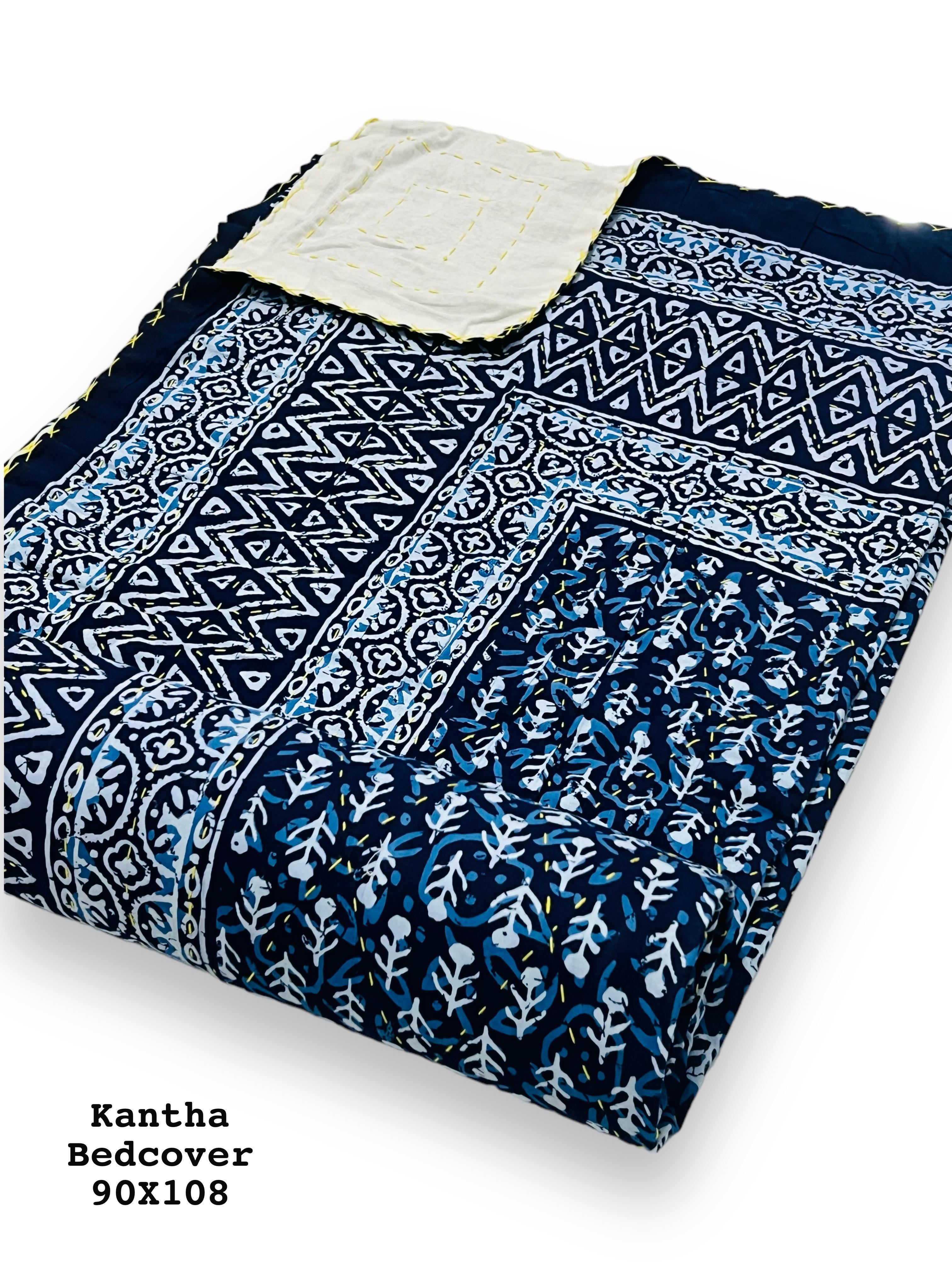 Jaipuri Printed Double Bed Size Kantha Work Bedcover ( 2 Layer )