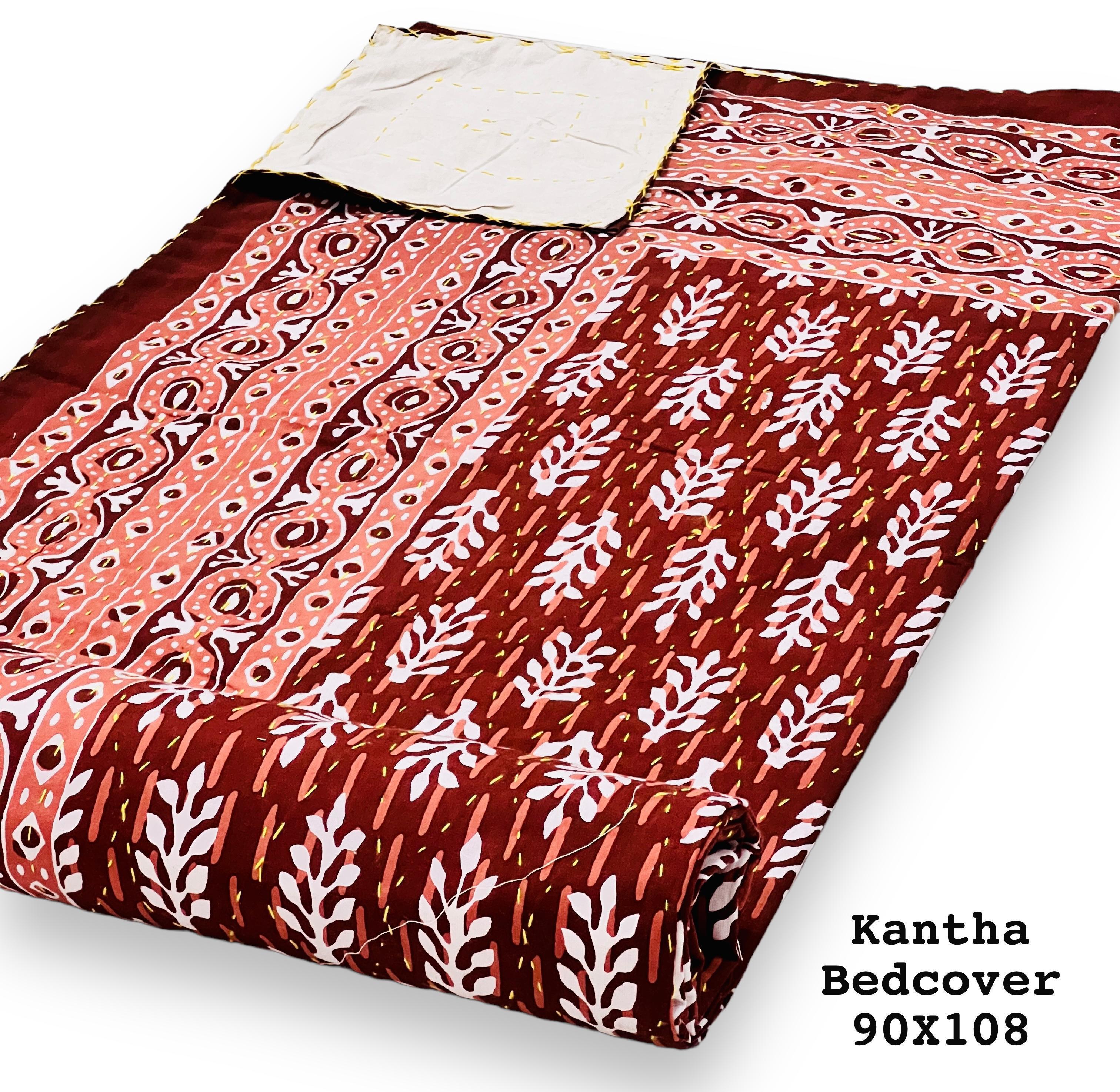 Jaipuri Printed Double Bed Size Kantha Work Bedcover ( 2 Layer )