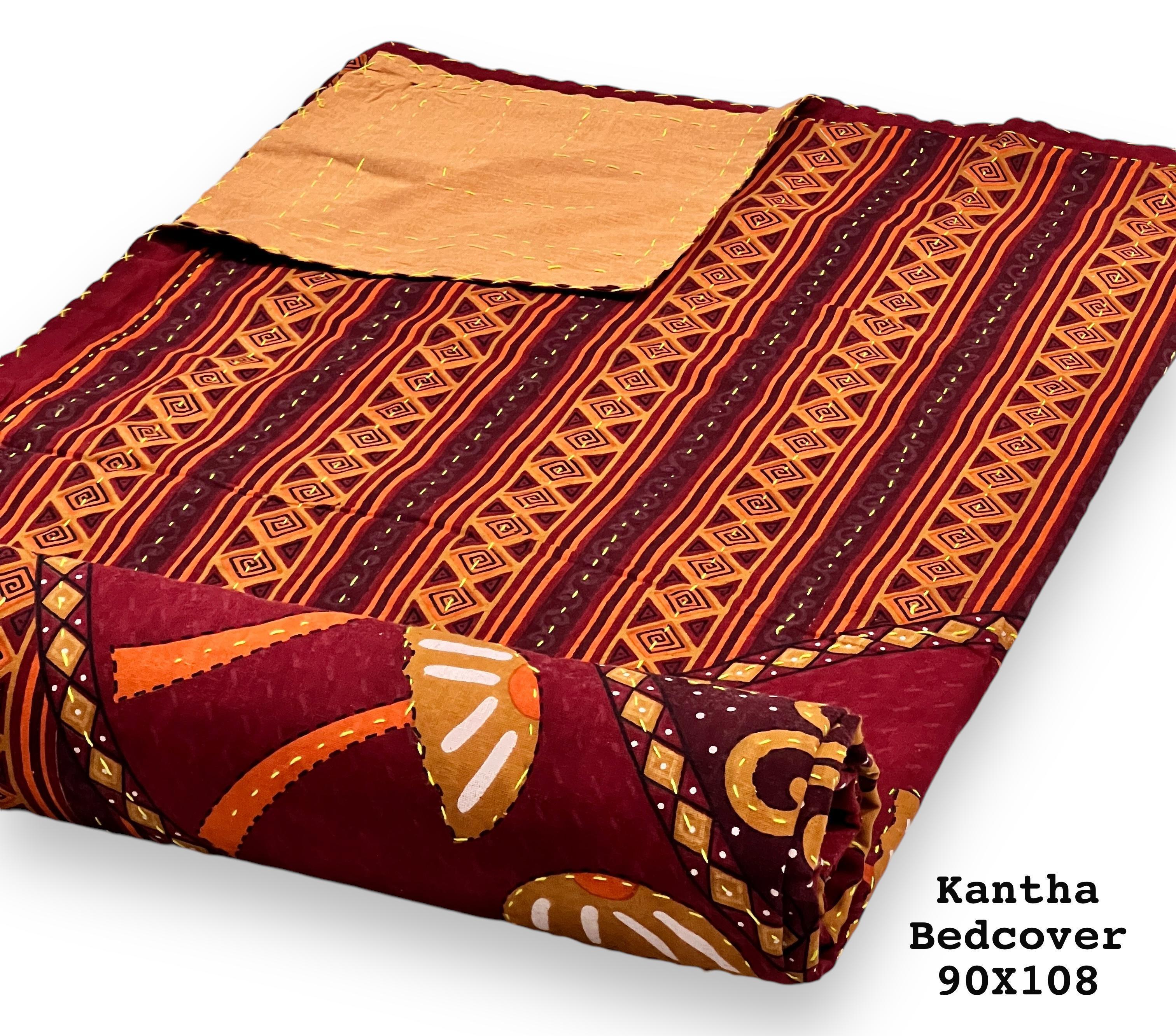 Jaipuri Printed Double Bed Size Kantha Work Bedcover ( 2 Layer )