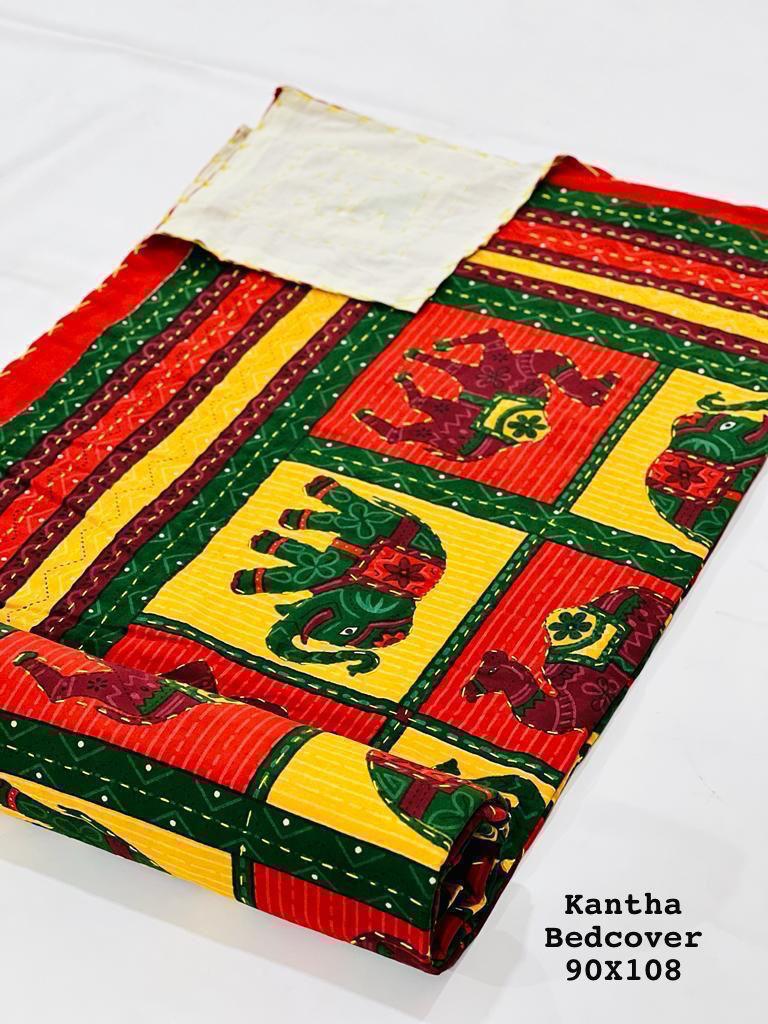 Jaipuri Printed Double Bed Size Kantha Work Bedcover ( 2 Layer )