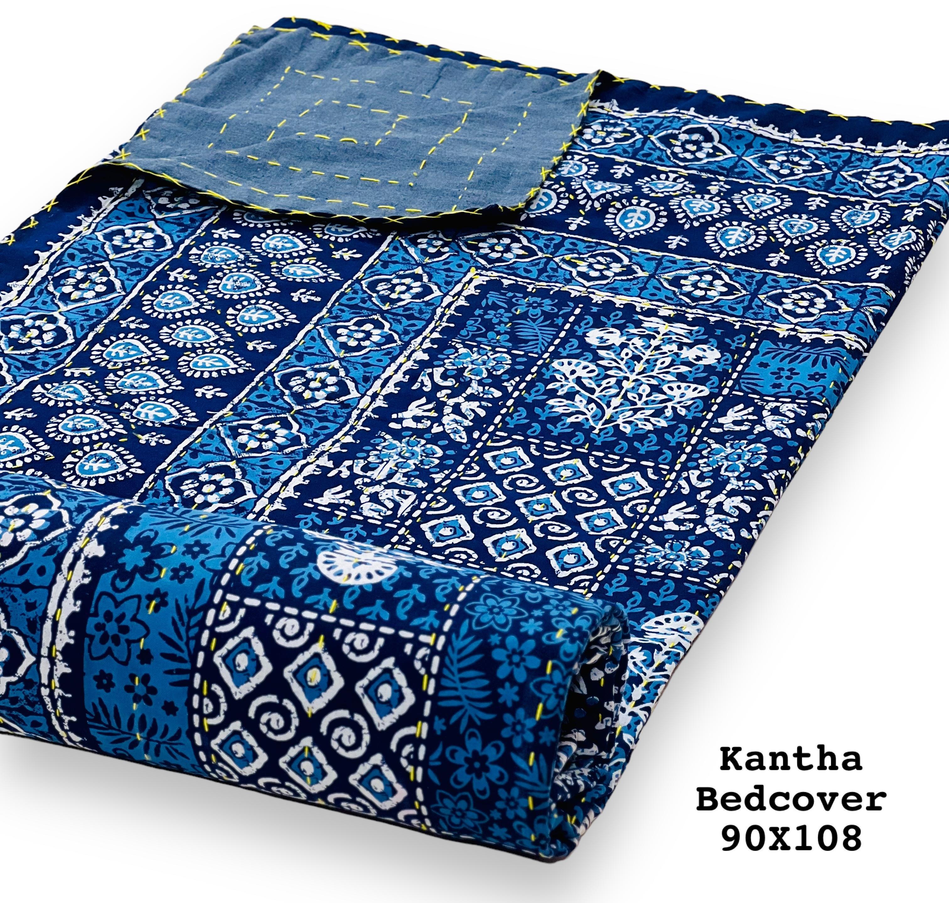 Jaipuri Printed Double Bed Size Kantha Work Bedcover