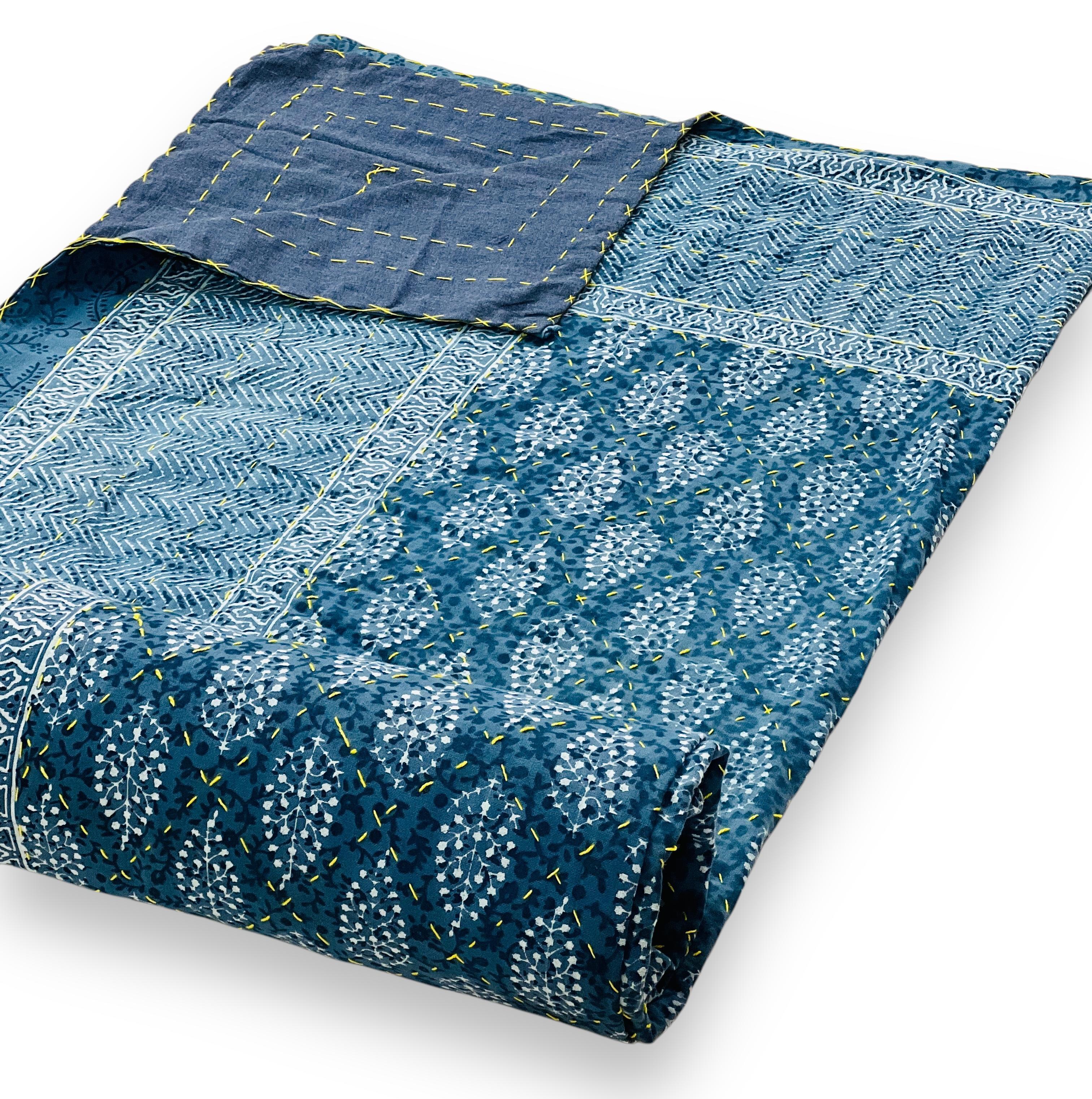 Jaipuri Printed Double Bed Size Kantha Work Bedcover