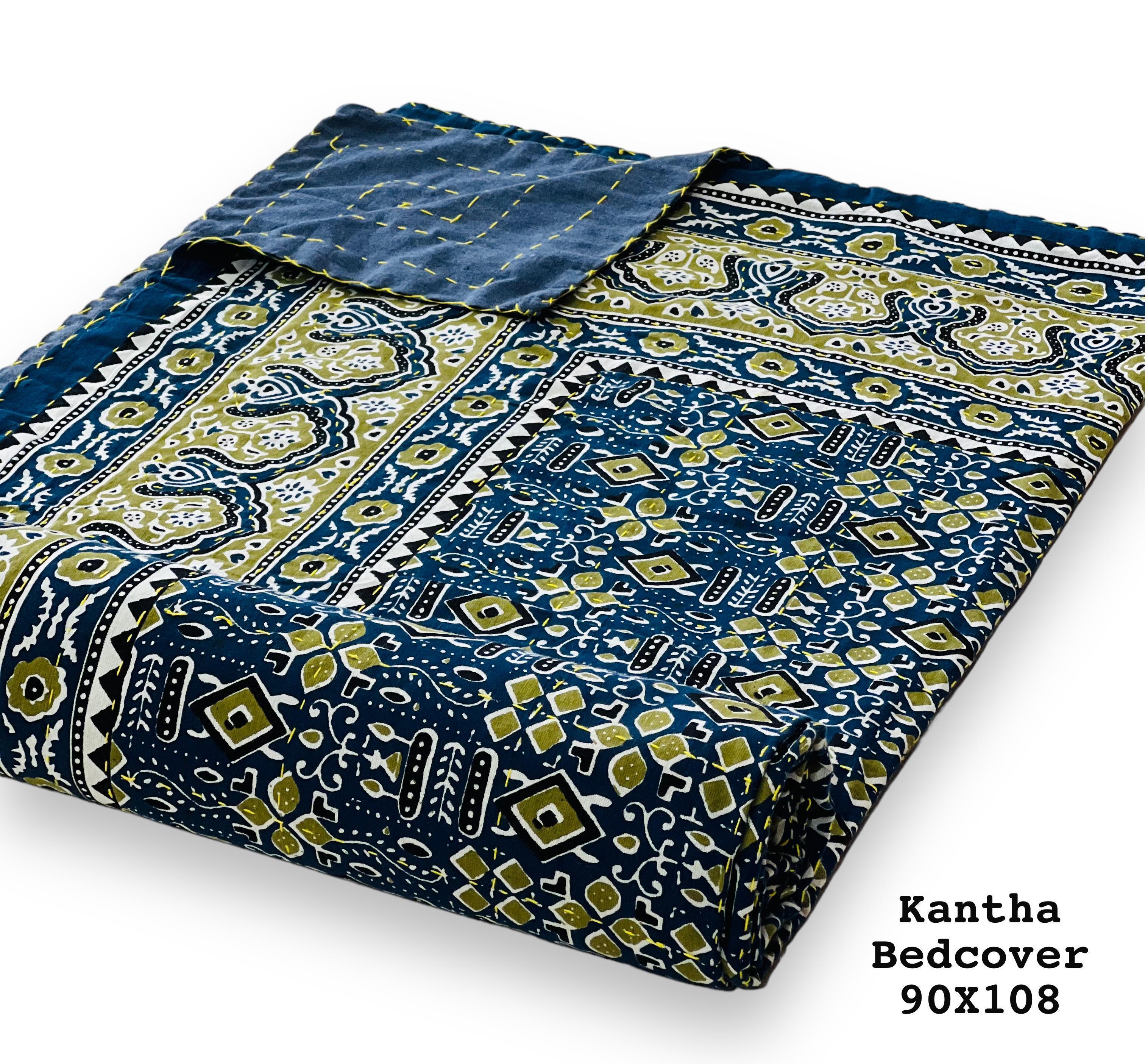 Jaipuri Printed Double Bed Size Kantha Work Bedcover