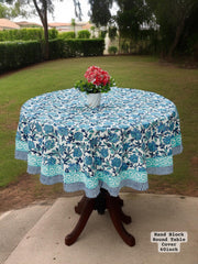 Premium Hand Block Sanganeri Printed Round Table Cover for 4 Seater