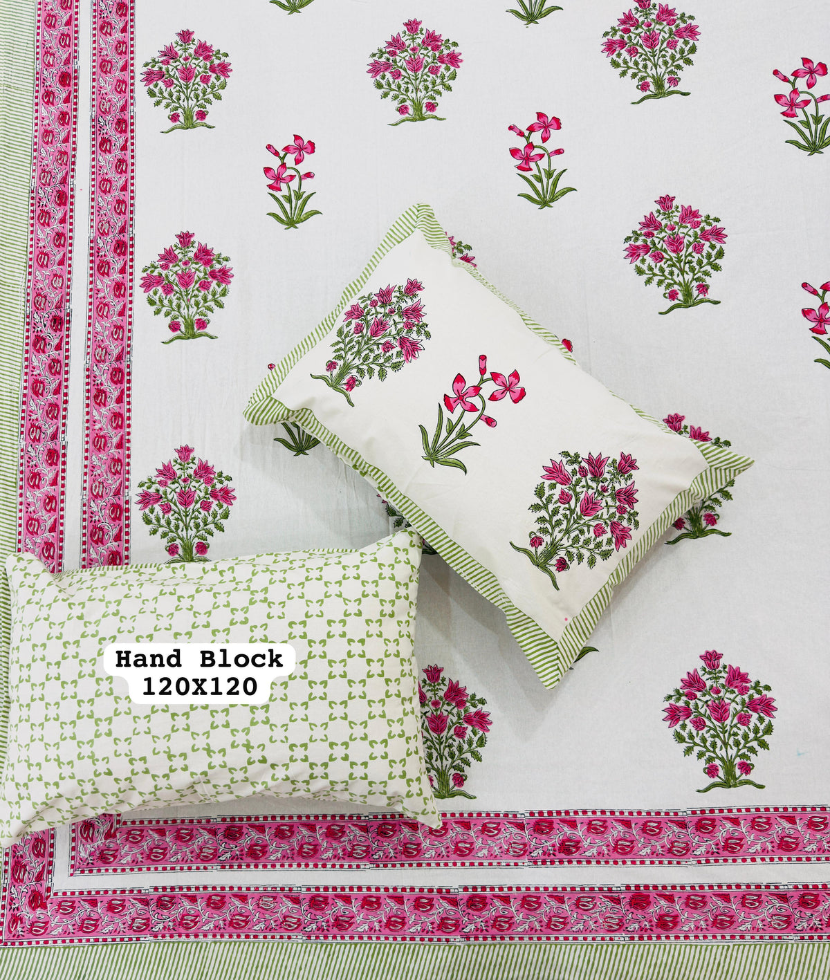 *Pure Hand Block Jumbo King Size Cotton Bedsheets with 2 Zipped Reversable Pillow Covers*✨