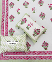 *Pure Hand Block Jumbo King Size Cotton Bedsheets with 2 Zipped Reversable Pillow Covers*✨