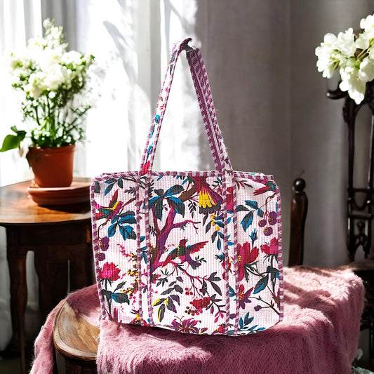 HANDMADE QUILTED TOTE BAG 18 by 18