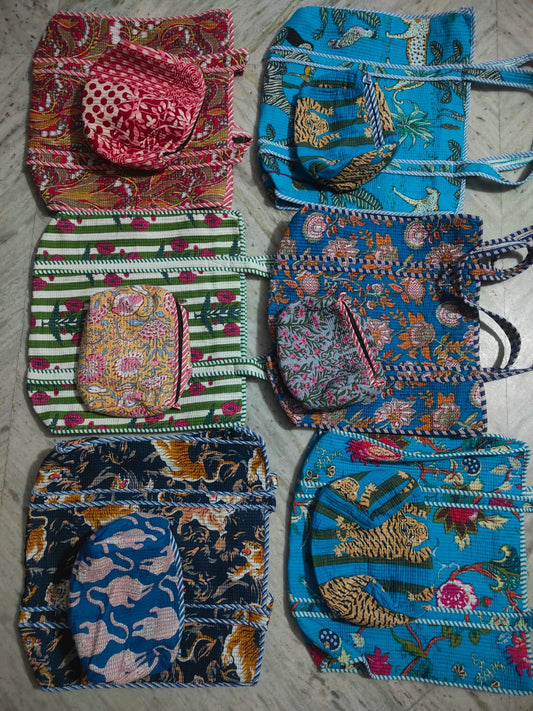 HANDMADE QUILTED TOTE BAG With Free utility pouch 1-Peice FREE-FREE -FREE