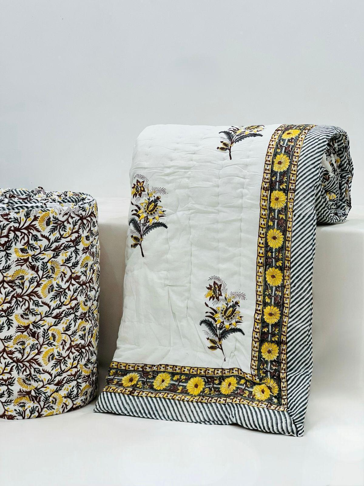 PREMIUM JAIPURI HAND BLOCK DOUBLE BED HAND QUILT ( RAZAI ) 90X108