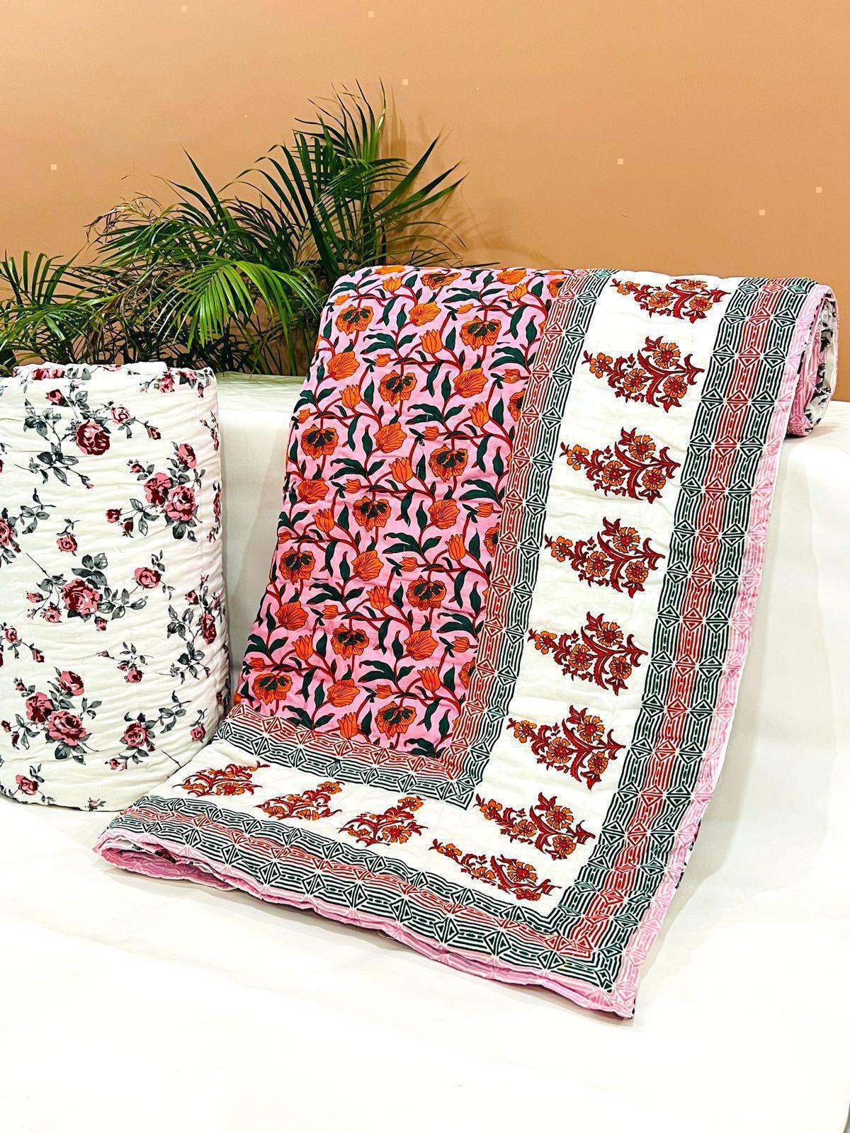 PREMIUM JAIPURI HAND BLOCK DOUBLE BED HAND QUILT ( RAZAI ) 90X108