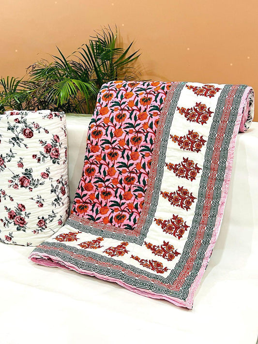 PREMIUM JAIPURI HAND BLOCK DOUBLE BED HAND QUILT ( RAZAI ) 90X108