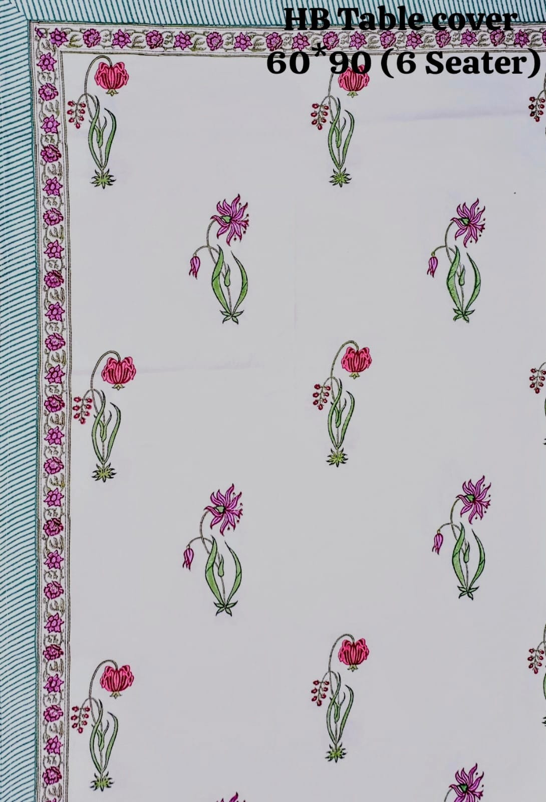 Handblock printed Casemate Dinning Table cover for 6 Seater