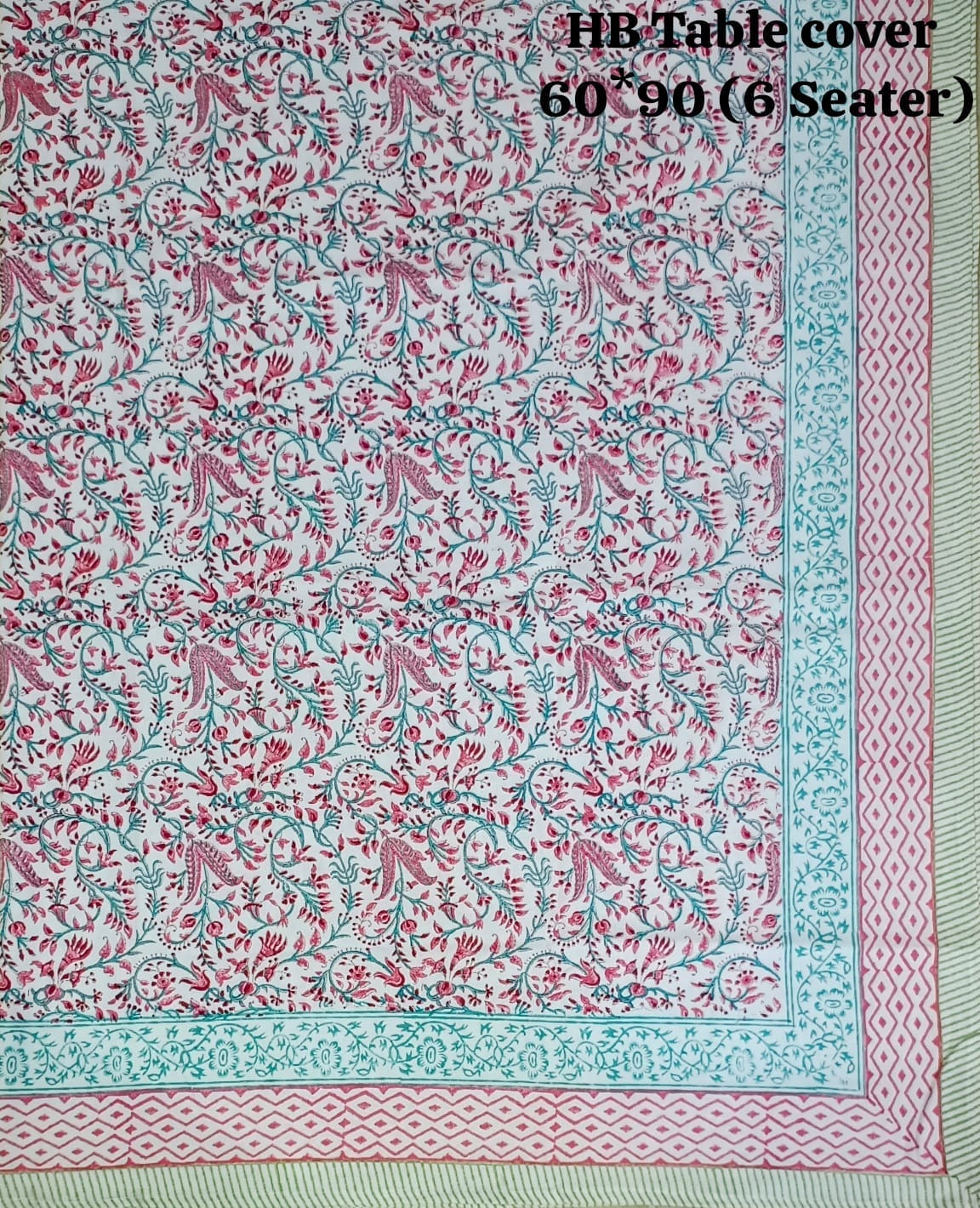 Handblock printed Casemate Dinning Table cover for 6 Seater